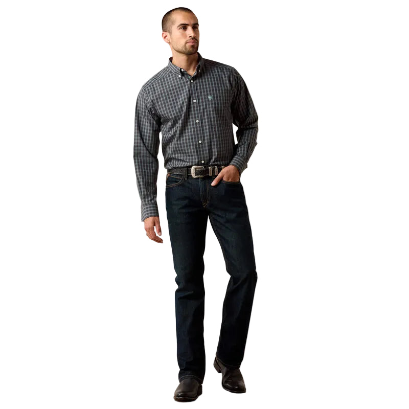 Ariat Men's Black Small Plaid Wrinkle Free Barbary Classic Fit Shirt 10079488