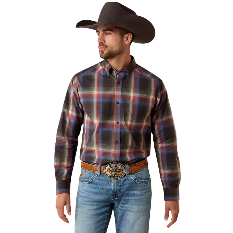 Ariat Men's Espresso Large Ombre Plaid Pro Series Jetta Classic Fit Shirt 10079589