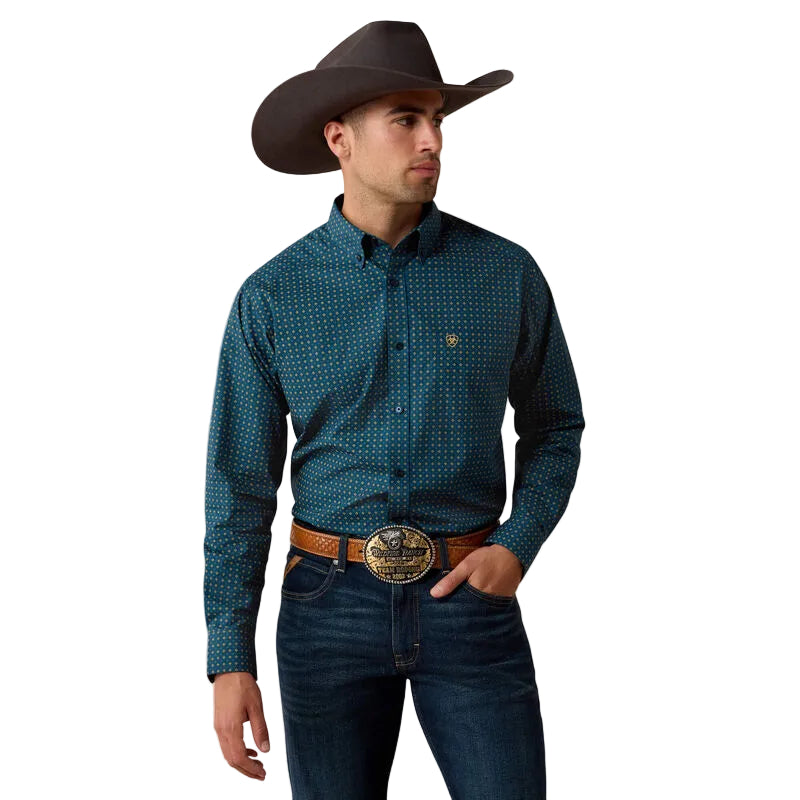 Ariat Men's Majolica Blue Geo Print Lovato Classic Fit Shirt 10080598