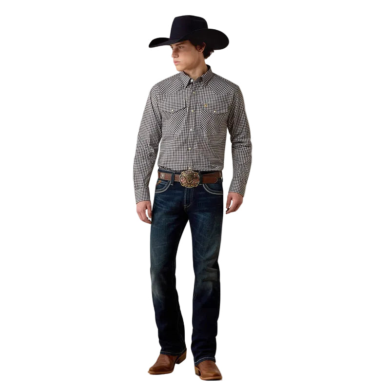 Ariat Men's Black Checkered Plaid Pro Series Willis Fitted Snap Shirt 10080669