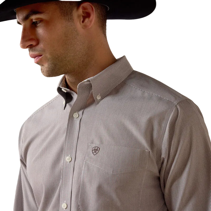 Ariat Men's Coffee Bean Striped Wrinkle Free Randolph Fitted Shirt 10080722