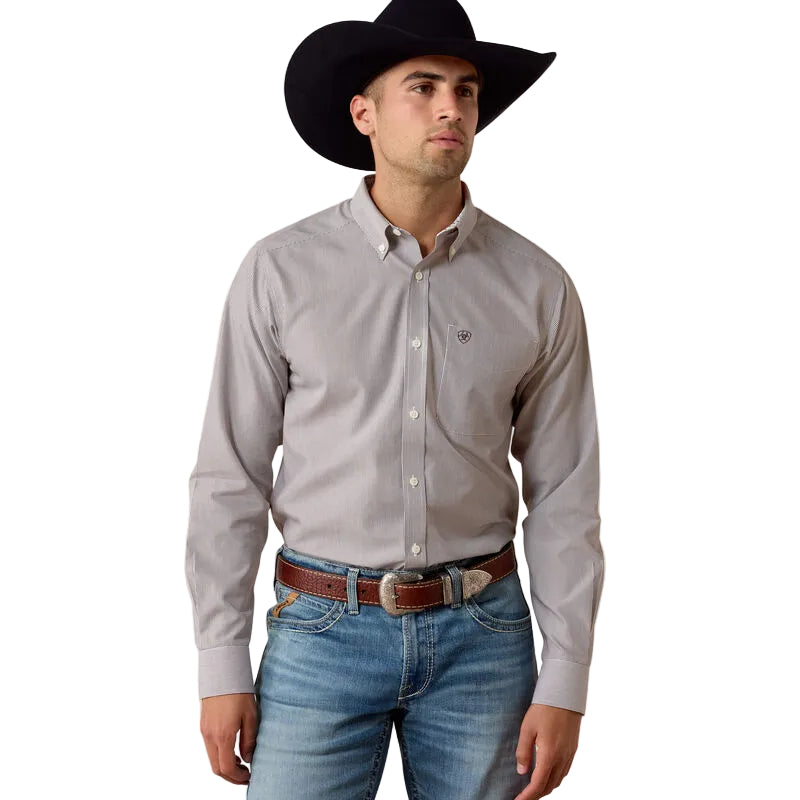 Ariat Men's Coffee Bean Striped Wrinkle Free Randolph Fitted Shirt 10080722