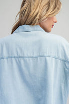 ee:some Women's Denim Solid Button Down Short Sleeve Blouse 