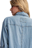 ee:some Women's Denim Ruffled Hem Button Down Top 