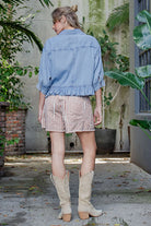 ee:some Women's Denim Ruffled Hem Button Down Top 