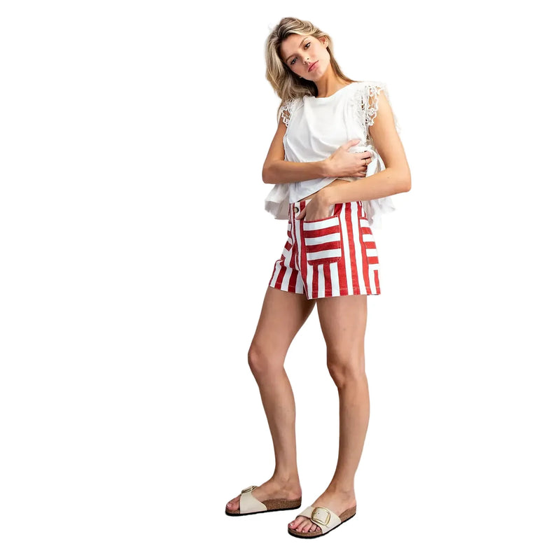 Women's Ee:some Red and White Striped Shorts PK14880