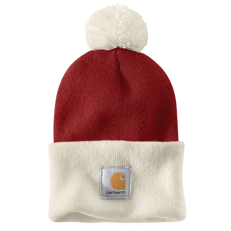 Women's Carhartt Red Knit Pom Cuffed Beanie 