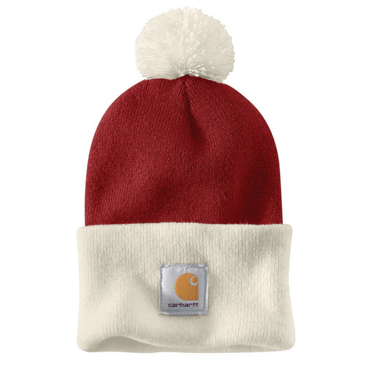 Women's Carhartt Red Knit Pom Cuffed Beanie 