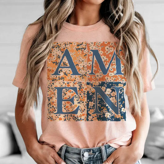 Women's Amen Floral Tee - Peach