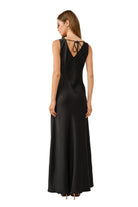 Women's Black Satin Cowl Neck Knot Detail Maxi Dress