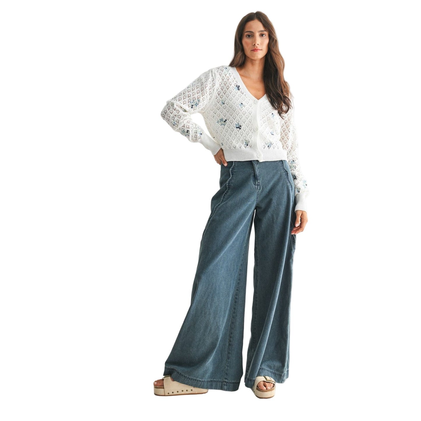 Women's Wide-leg Stretchy Denim Trousers CEPZ26336