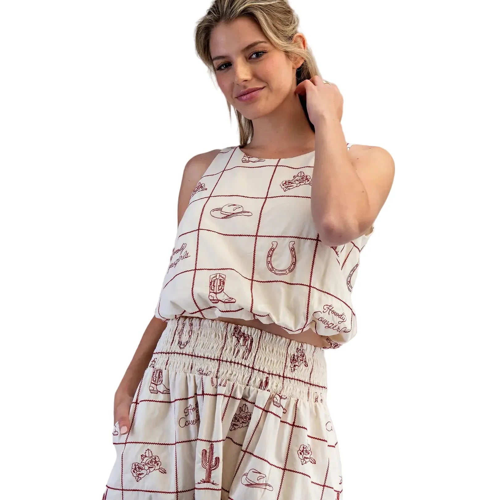 Women's Ee:some Western Patterned Crop Top TH15843