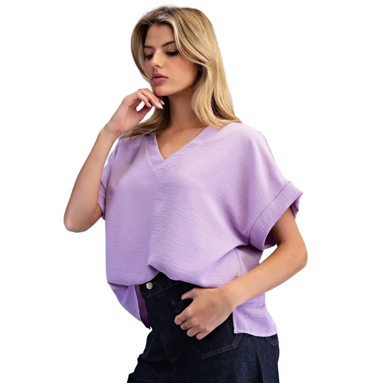 Women's ee:some Solid V-neck Short Sleeve Blouse TK54542