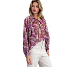 Women's ee:some Orchid Brown Floral Printed Button Down Blouse TK16118-ORCHIDBRN