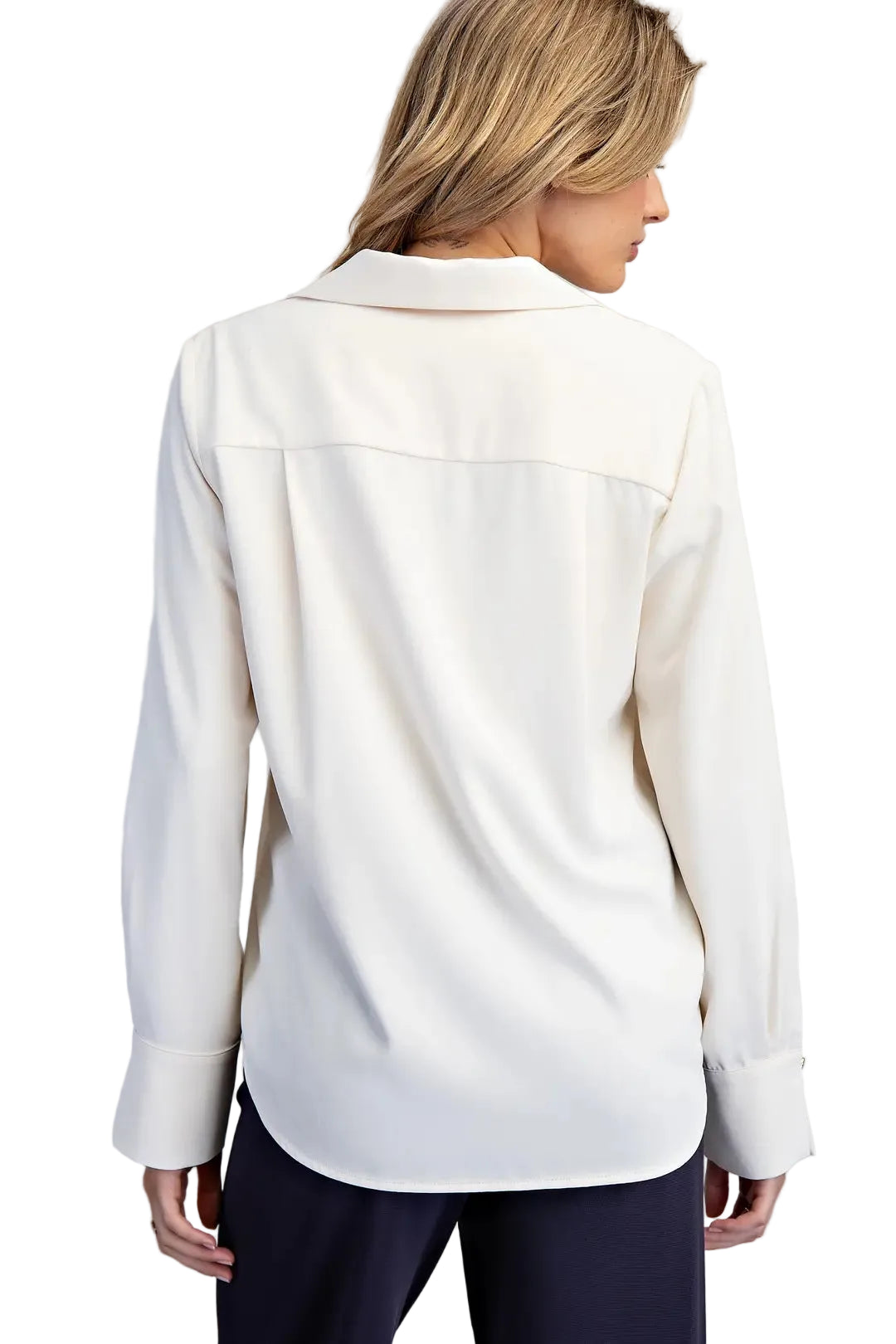 ee:some Women's Bone Solid Collared V-neck Blouse 