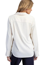 ee:some Women's Bone Solid Collared V-neck Blouse 