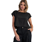 Women's ee:some Ash Black Button Back Crop Top TK16063-ASHBLK