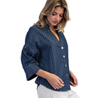 Women's ee:some Striped Button Down Back Pleat Blouse TK16072-DKDNM