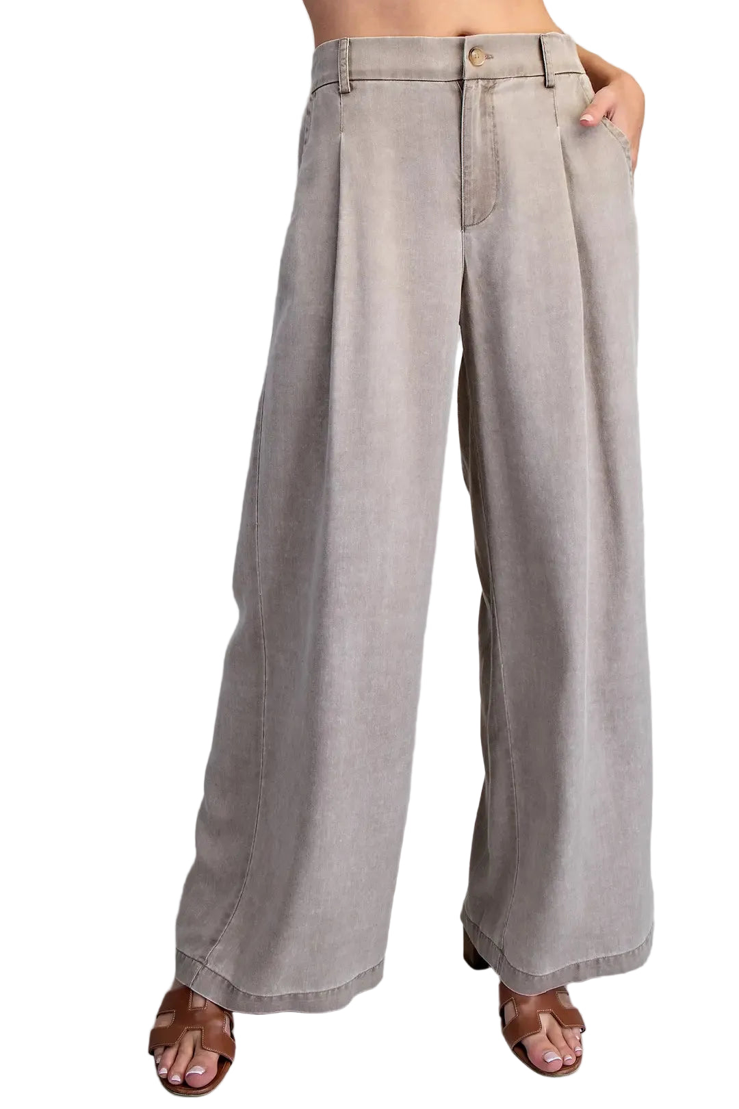 Women's ee:some Hazelnut Zipper Front Wide Leg Pants PK16064-HAZEL