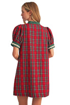 Jodifl Women's Lace Trim Detail Plaid Shift Dress 