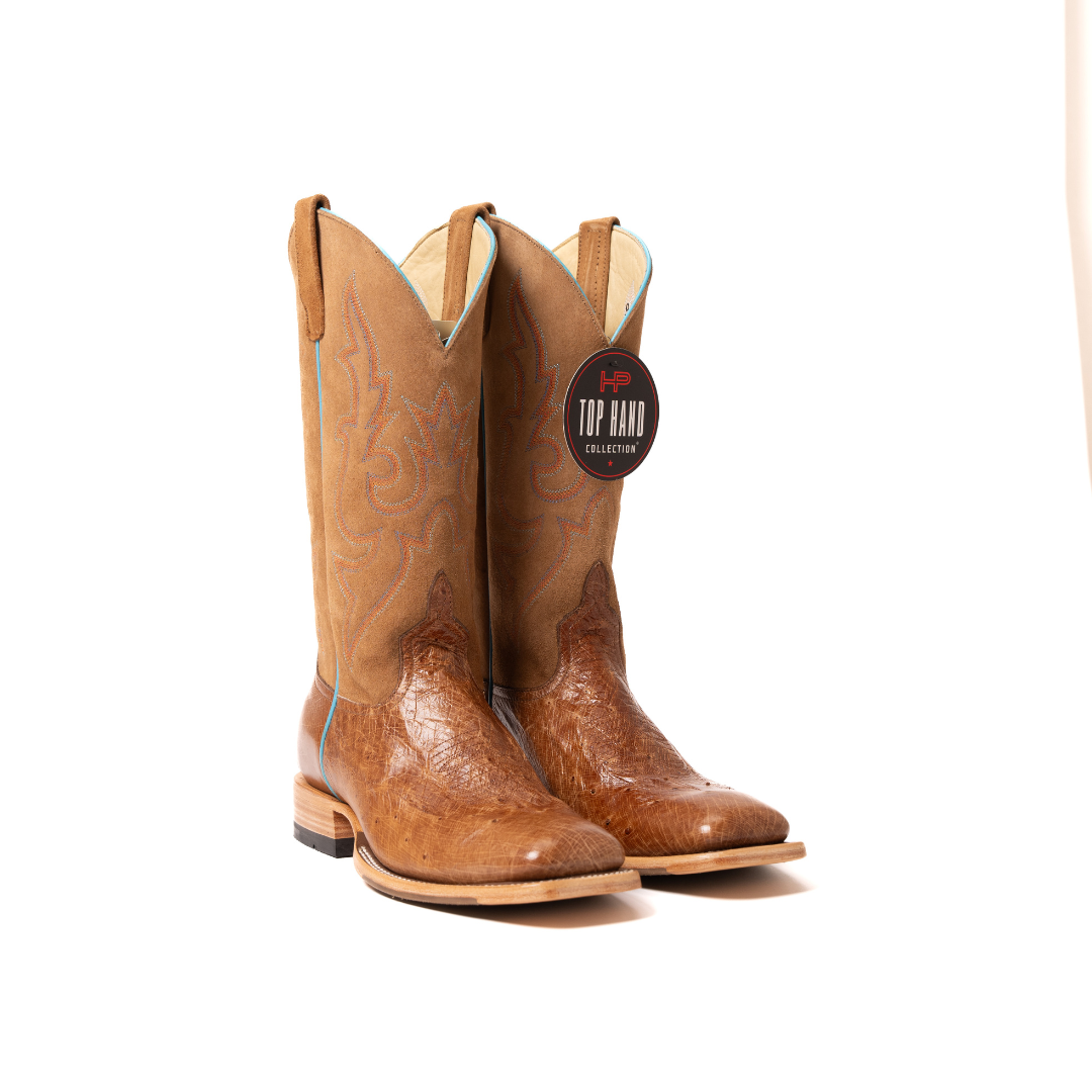 Men's Top Hand Rum Glazed Smooth Ostrich with 13" Tan Suede Tops HP8075 - Crazy House Western Wear