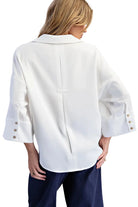 ee:some Women's Off White Button Down Pleated Back Blouse 