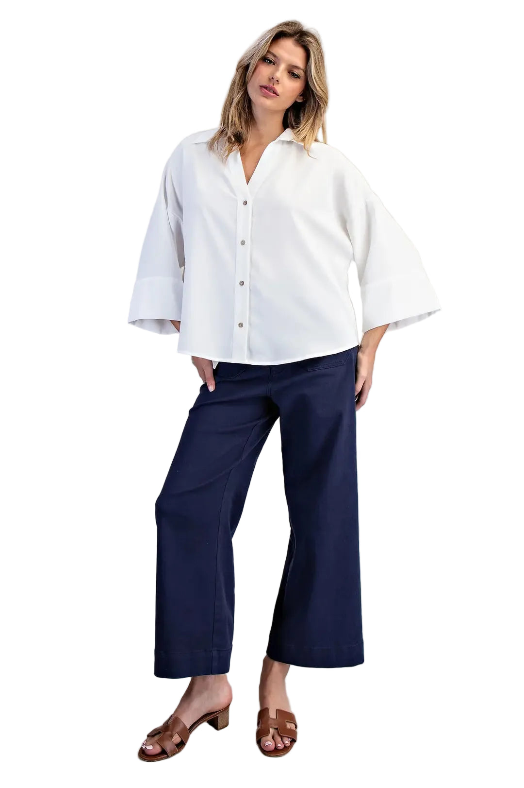 ee:some Women's Off White Button Down Pleated Back Blouse 