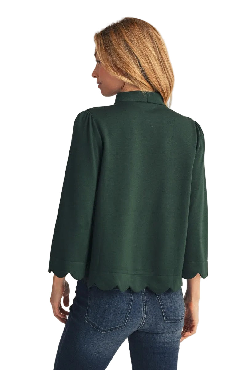 Jodifl Women's Hunter Green Scallop Edge Detail Solid Blouse 
