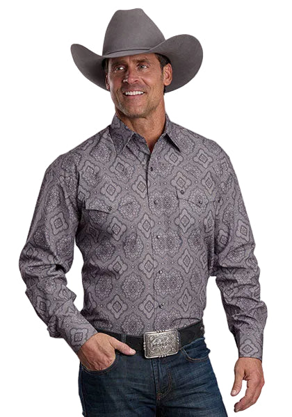 Stetson Men's Gray Long Sleeve Medallion Paisley Snap Shirt 11-001-0425-6056