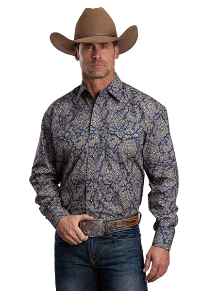 Stetson Men's Long Sleeve Navy Gold Paisley Snap Shirt 11-001-0425-6059