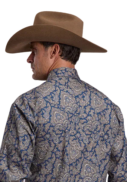 Stetson Men's Long Sleeve Navy Gold Paisley Snap Shirt 11-001-0425-6059