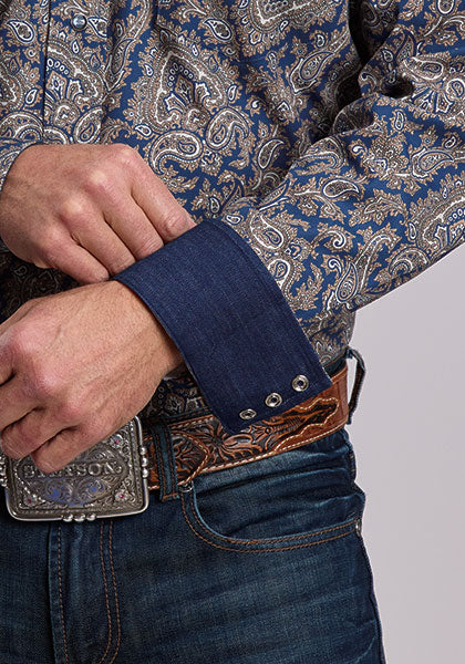 Stetson Men's Long Sleeve Navy Gold Paisley Snap Shirt 11-001-0425-6059