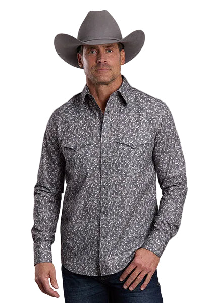 Stetson Men's Long Sleeve Vintage Gray Floral Print Snap Shirt 11-001-0425-6093