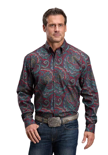 Stetson Men's Long Sleeve Wine Lodge Paisley Button Down Shirt 11-001-0526-1073