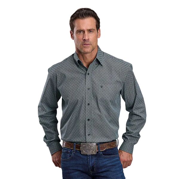 Men's Stetson Long Sleeve Green Allover Print Button Up Shirt 11-001-0526-2000