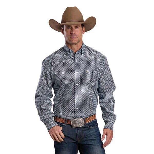 Men's Stetson Blue Navy Geo Print Long Sleeve Button Down Shirt 11-001-0526-2008