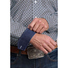 Men's Stetson Blue Navy Geo Print Long Sleeve Button Down Shirt 11-001-0526-2008
