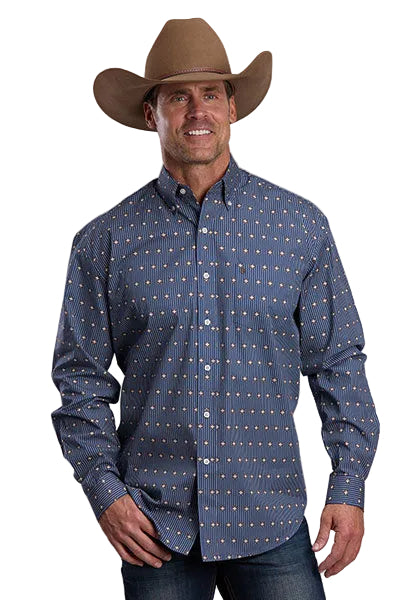 Stetson Men's Blue Dot Printed Button Down Shirt 11-001-0526-6077