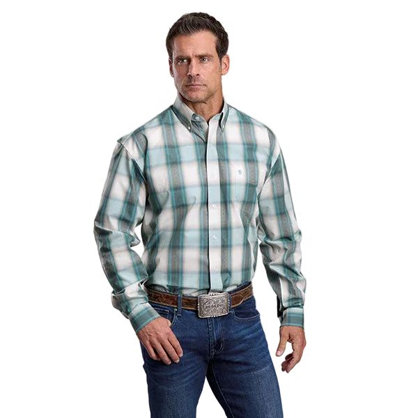 Men's Stetson Blue Plaid Long Sleeve Button Up Shirt 11-001-0579-2003