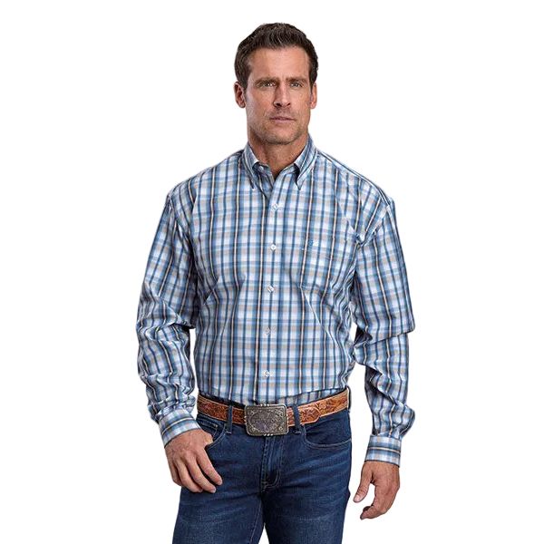 Men's Stetson Long Sleeve Blue Plaid Button Up Shirt 11-001-0579-2011