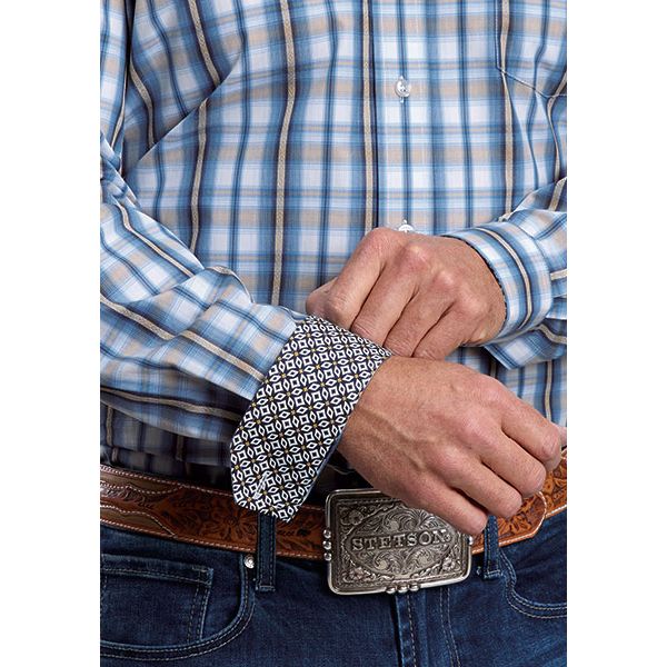 Men's Stetson Long Sleeve Blue Plaid Button Up Shirt 11-001-0579-2011