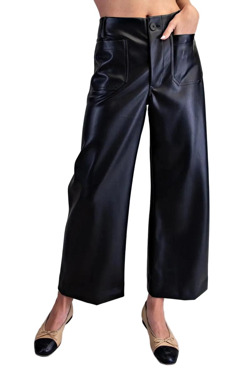 ee:some Women's Black Pleather Patch Pockets Pants 