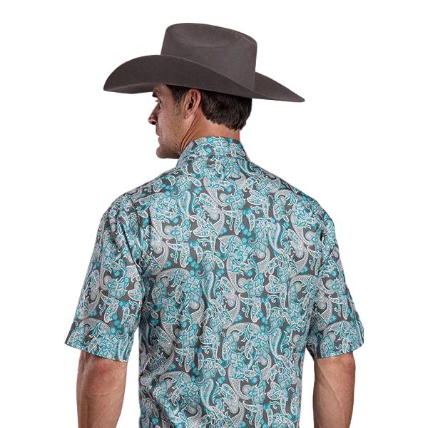 Men's Stetson Green Short Sleeve Paisley Print Snap Shirt 11-002-0425-2001