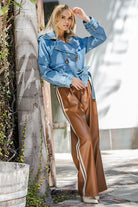 ee:some Women's Brown Side Striped Pleather Wide Pants 