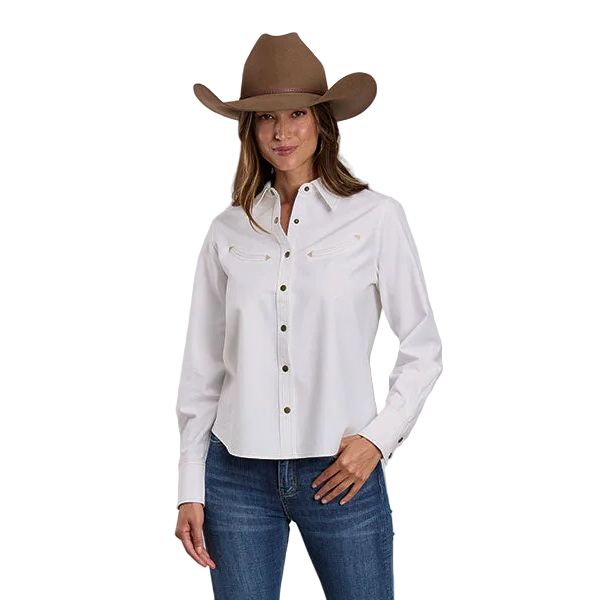 Women's Stetson White Long Sleeve Smile Pockets Snap Shirt 11-050-0565-3003