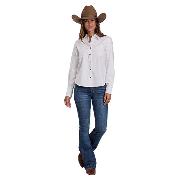 Women's Stetson White Long Sleeve Smile Pockets Snap Shirt 11-050-0565-3003