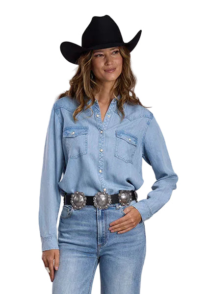 Stetson Women's Blue Long Sleeve Denim Snap Shirt 11-050-0565-7058 