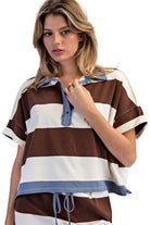 ee:some Women's Coco Enzyme Washed Striped Polo Top 