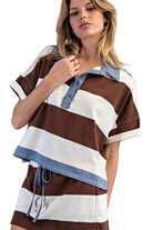 ee:some Women's Coco Enzyme Washed Striped Polo Top 