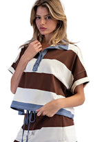 ee:some Women's Coco Enzyme Washed Striped Polo Top 